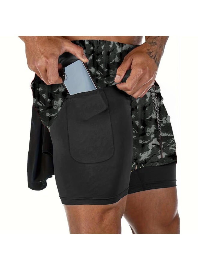 ناكسوس شورتات رياضية للرجال، شورتات رياضية للجري للرجال، شورتات رياضية برباط للرجال، شورتات رياضية فضفاضة بطبقتين وأربعة جيوب - Image 4